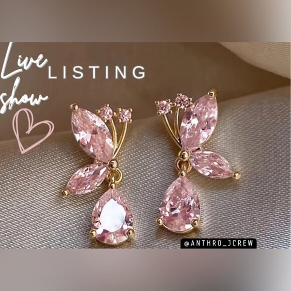 Pink and Gold Butterfly Earrings with Teardrop Design
